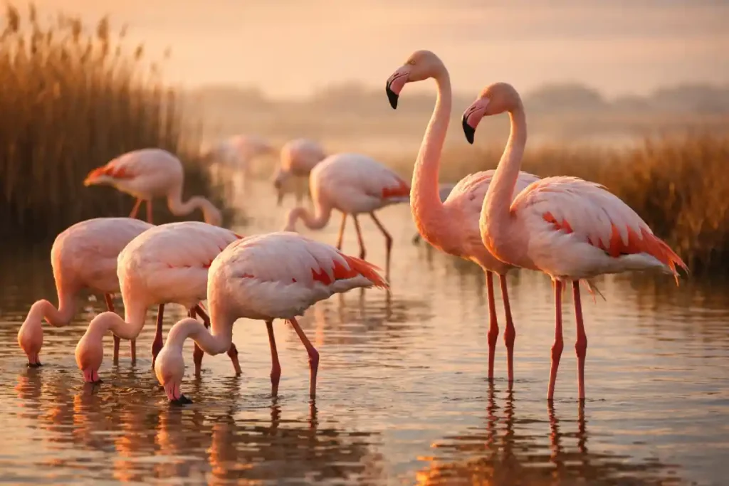 groupe de flamants roses en Camargue